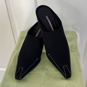 Donald J. Pliner Black Mules with White Stitching